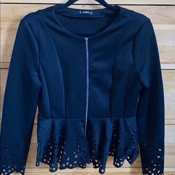 SHEIN Laser Cut Zip Up Stretch Peplum Jacket - Picture 5 of 7